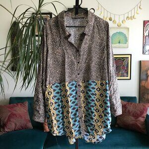 TOLANI COLLECTION size 1X Cheetah & Ethnic Prints Hi-Lo Tunic Blouse Top